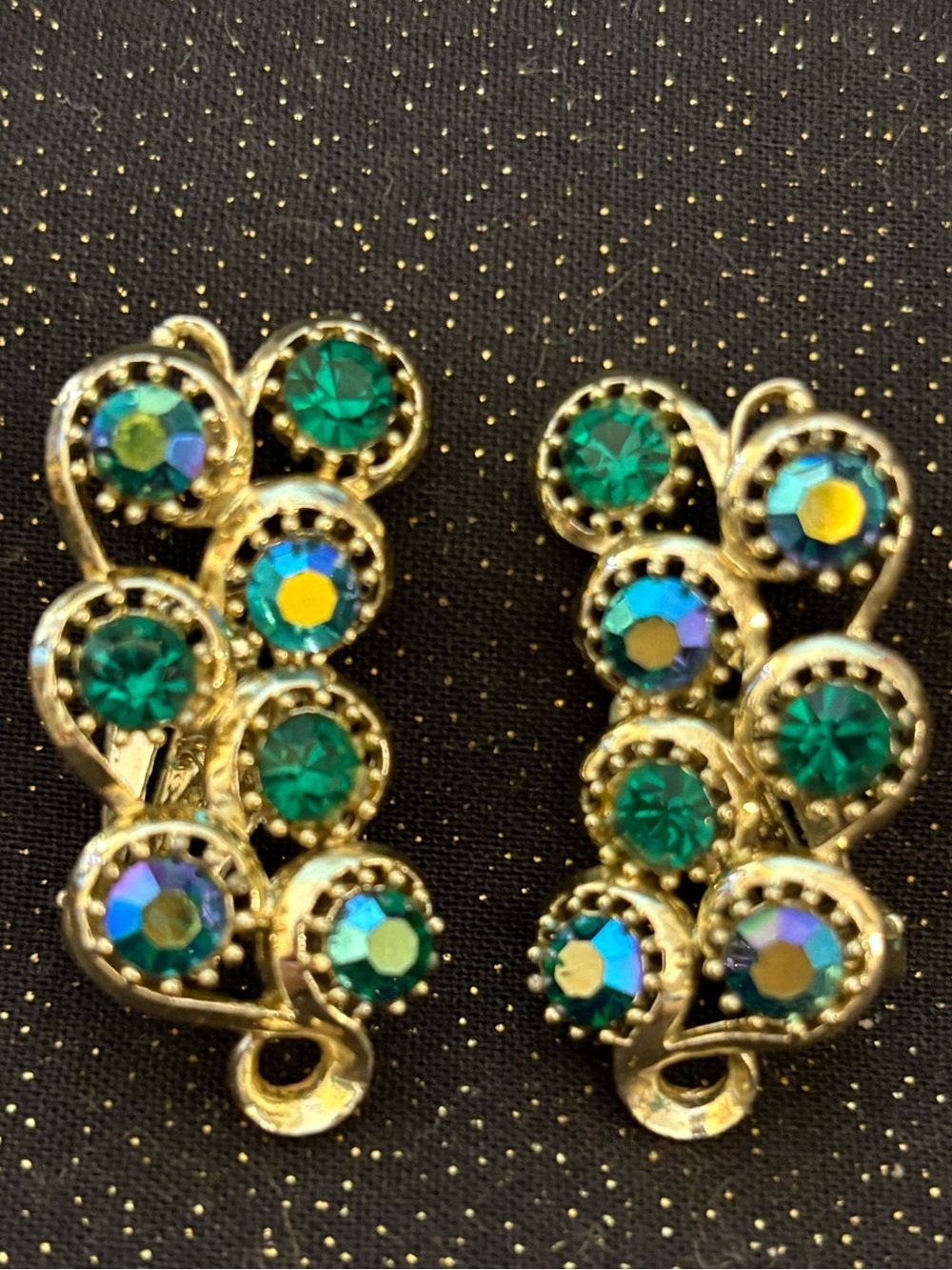 Vintage Gold & Teal/Blue Iridescent Clip On Earrings